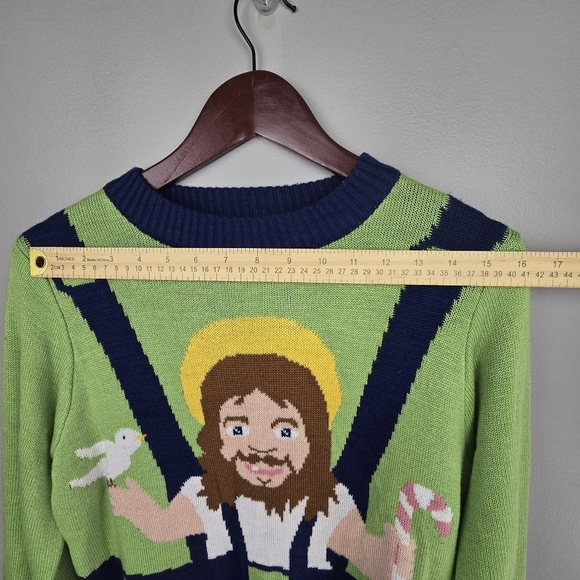 TIPSY ELVES Funny Knit Sweater Green Navy Mens Size S - Picture 7 of 10